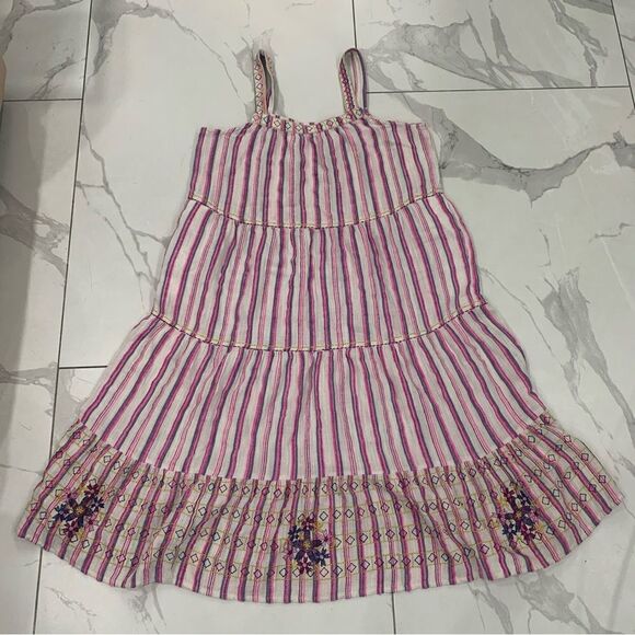 SundanceTank Dress Vería PL Boho Pink White Stripped Pockets Embroidered Summer - Picture 1 of 11